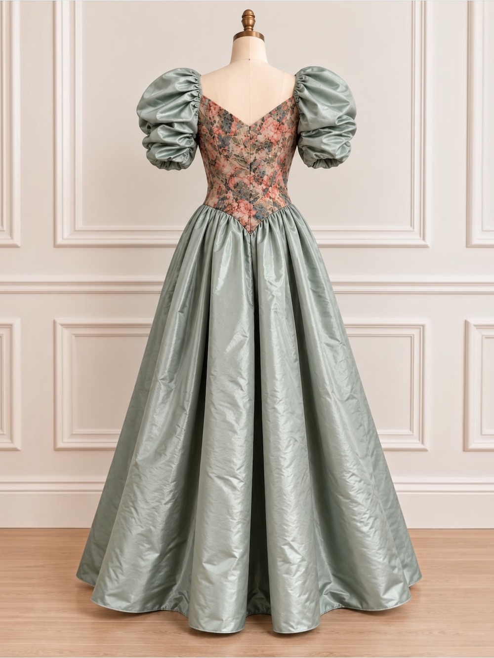 Rare Vtg House of Bianchi
Statement Dress Floral Brocade
Puff Sleeves Sage Green - Picture 4 of 11